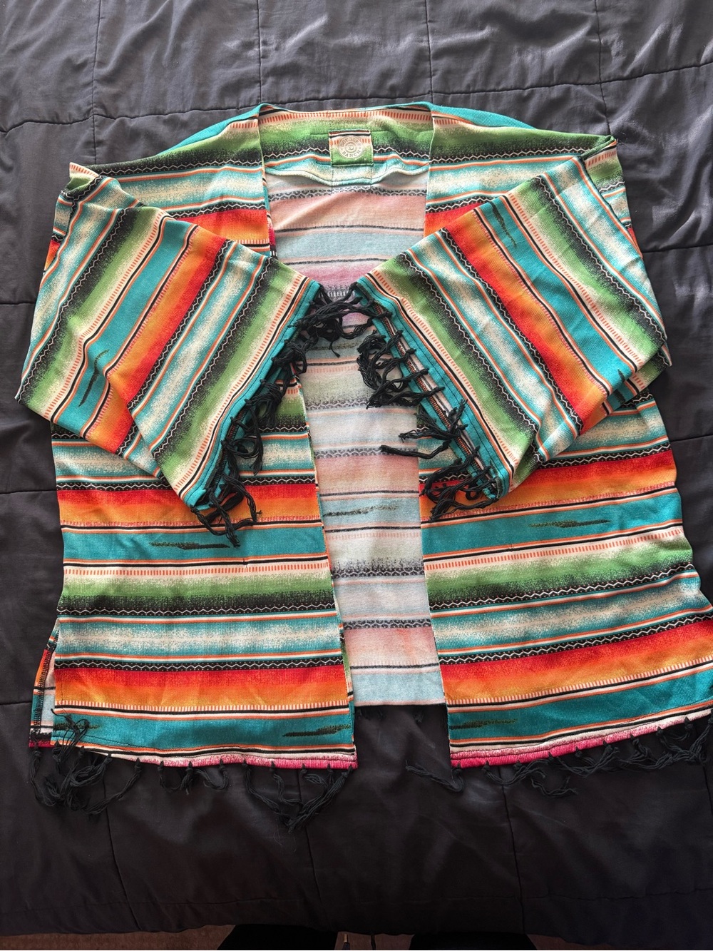 Double D Ranch Multicolor Striped Boho Top in Green, Teal, Orange - Picture 4 of 7